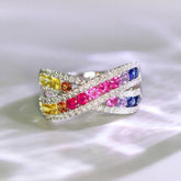 Colorful Sapphire Channel Set Band Ring in 18K White Gold