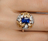 Cluster Royal Blue Sapphire 18K Two Tone Gold Statement Ring
