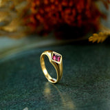 Red Tourmaline Bezel Set Ring in 18K Yellow Gold