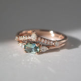 Peacock Green Sapphire 18K Wedding Stacking Ring with Diamonds