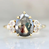 2.05ct Salt and Pepper Diamond Pear Rose Cut Ring - 18K Gold