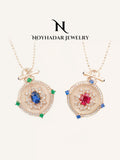Royal Blue Sapphire Emerald 18K Gold Coin Necklace