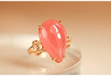 15ct Rhodochrosite Teardrop-Shape 18K Gold Ring set with Diamonds