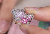 Butterfly Pink Sapphire 18K White Gold Brooch with Full Diamonds Pave
