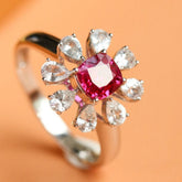 Flower Pink Spinel & White Sapphire Ring - 18K White Gold