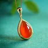 Teardrop Red Agate Maitreya Necklace - 18K Yellow Gold