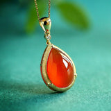 Teardrop Red Agate Maitreya Necklace - 18K Yellow Gold