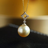 11mm Golden South Sea Pearl Pendant with Diamonds in 18K Gold