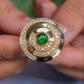 Tsavorite & Diamonds 18K Gold Disc Ring