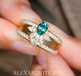 Alexandrite 18K Gold Brush Finish Ring with Channel Set Diamond