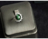 5.3ct Green Cat's Eye Gemstone Cabochon & Custer Diamond 18K Ring