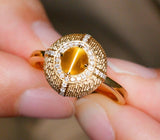 Chrysoberyl Cat's Eye Engraved 18K Gold Brush Finish Ring