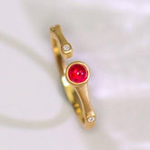 Red Spinel & Diamond Ring Band - 18K Yellow Gold