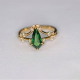 Tsavorite Kite Cut & Diamond Ring in 18K Yellow Gold