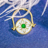 Emerald Cabochon Vintage Pearl Ring in 18K Yellow Gold