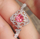 Pink Peach Sapphire Trillion Cut 18K Gold Pendant with Diamonds