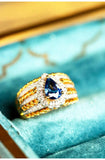 Blue Sapphire Diamond Ring - 18K Two Tone Gold
