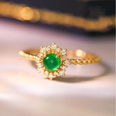 Rape Desgin Emerald Ring & Diamond - 18K Yellow Gold