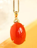 Huge Southern Red Agate Necklace - 18K Yellow Gold