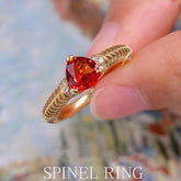 Myanmar Red Spinel 18K Gold Ring with Arrowhead Engraved Design