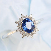 1ct Blue Sapphire & Diamond Engagement Ring in 18K White Gold