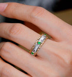 Emerald & Mother of Pearl Band Ring in 18K Two Tone Gold