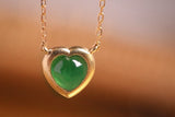 Heart Emerald Cabochon Cut 18K Yellow Gold Necklace