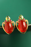 Southern Red Agate & Diamond Squid Earrings - 18K Yellow Gold