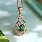 1.83ct Green Tourmaline & Diamond Free Form Pendant - 18K Yellow Gold