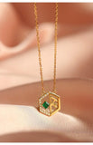 Emerald & White Diamond Hexagon Shape 18K Necklace,