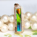 25x5mm Ammolite & Halo Diamond Pendant in 18K Yellow Gold