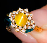 1.28ct Chrysoberyl Cabochon 18K Yellow Gold Ring with Cluster Diamond