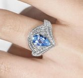 Aquamarine Diamond Wedding Chevron Desing Ring - Platinum 950