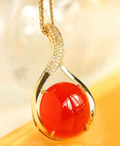 Huge Southern Red Agate Diamond Necklace - 18K Yellow Gold