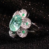 4.36ct Paraiba Oval Cut & Full Diamond Pave Ring in 18K White Gold