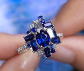 Art Deco Royal Blue Sapphire Ring in Platinum 950
