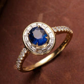 Art Deco Sapphire & Diamonds 18K Yellow Gold Ring