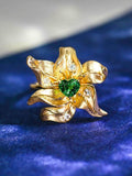 Flower Design Tsavorite & Diamond Ring in 18K Yellow Gold