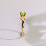 Demantoid Asscher Cut & Diamond Ring in 18K Yellow Gold