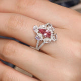Pink Sapphire Teardrop & Moonstone Cluster Ring - 18K White Gold