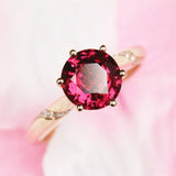 2.4ct Peach Red Garnet Engagement Ring - 18K Yellow Gold