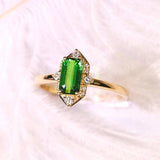 Tsavorite Asscher Cut & Diamond Ring in 18K Yellow Gold
