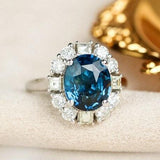 2.45ct Blue Sapphire & Diamonds Ballerina Ring - 18K White Gold