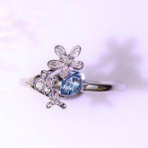 Aquamarine Flower Ring with Diamonds - 18K White Gold