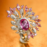 Cluster 2.15ct Pink Sapphire 18K Gold Ring wtih Diamond
