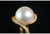 Huge 13mm South Sea Pearl 18K Gold Ring with Diamond