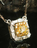 Fancy Yellow Diamonds Square Cut Necklace in 18K White Gold