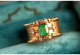 Italian Crafted Emerald 18K Yellow Gold Ring with Diamond