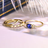 Blue Sapphire Chevron Stacking Ring with Diamonds