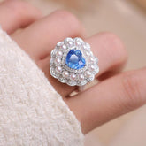 1.01ct Blue Sapphire Heart Cut Statement 18K Gold Ring with Diamonds